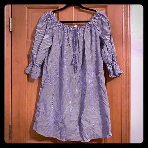 Off-the-Shoulder Navy and White Striped Dress